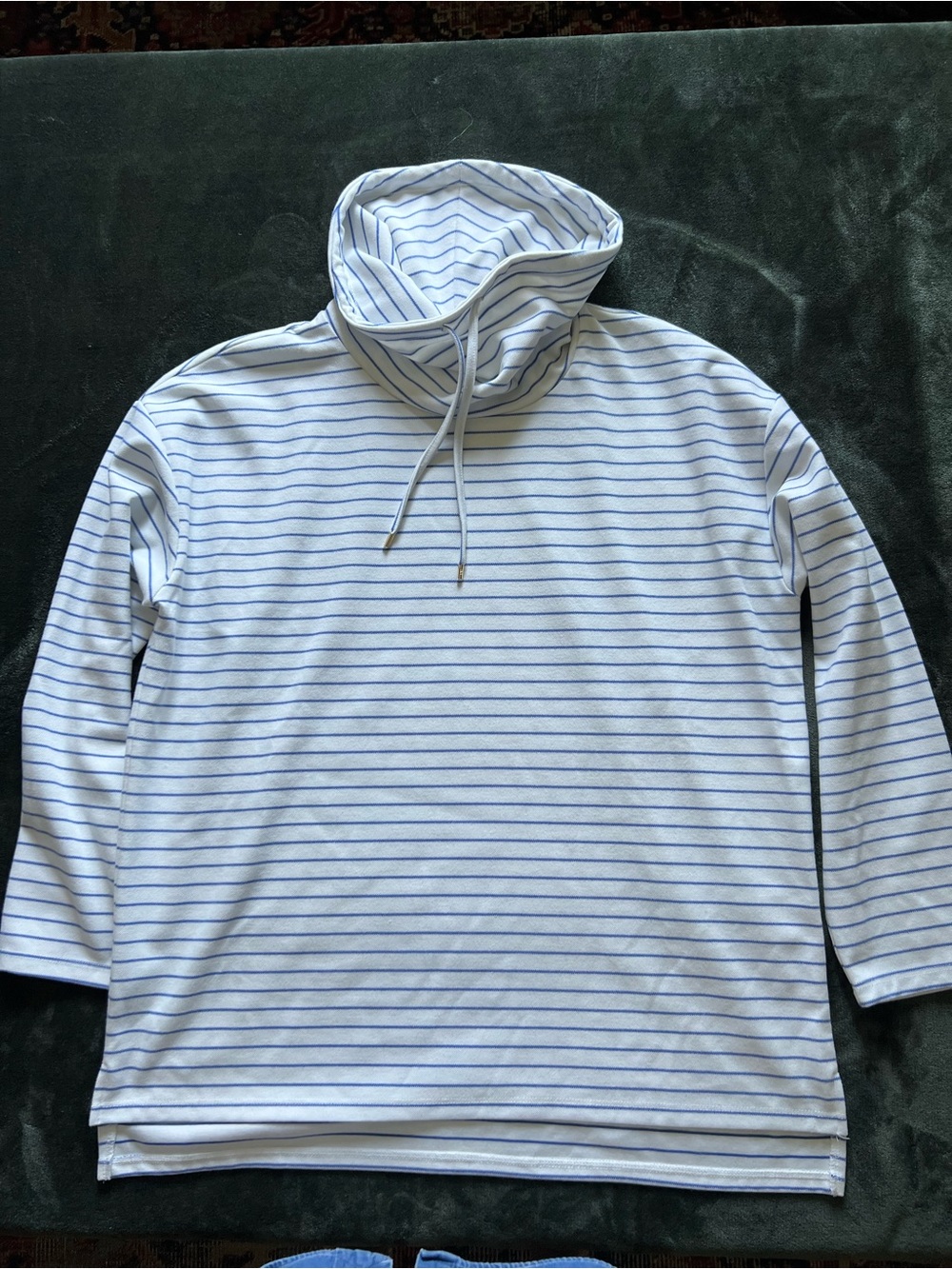 Jones New York Striped Cowl Neck Top - White & Blue
